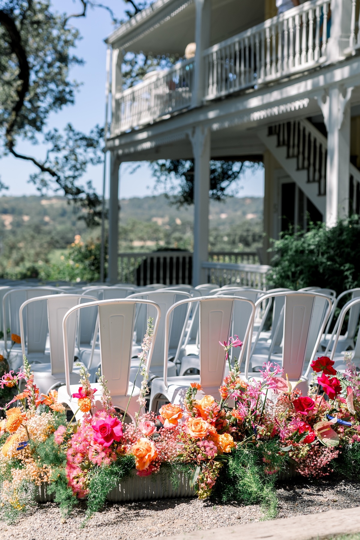 bright floral arrangements in tin buckets