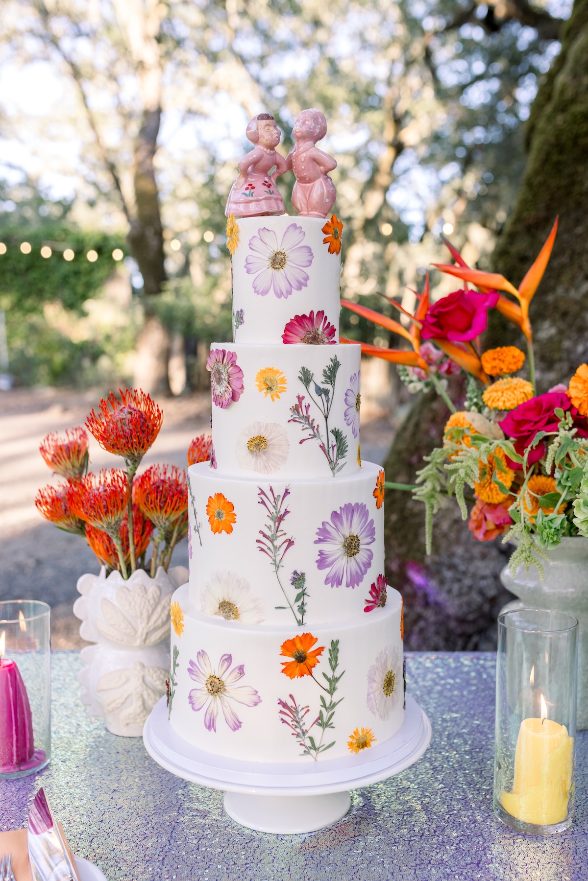 pressed wildflower wedding cake