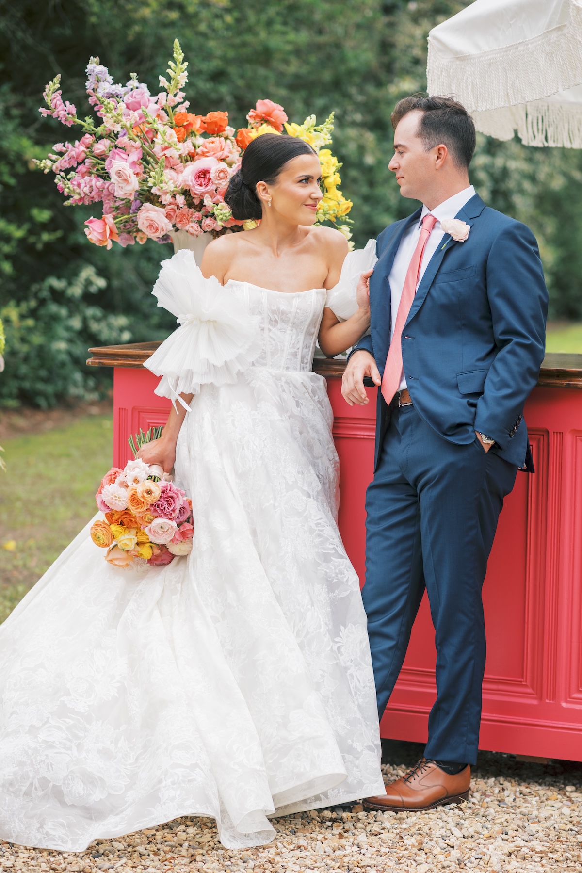 bride and groom at bar