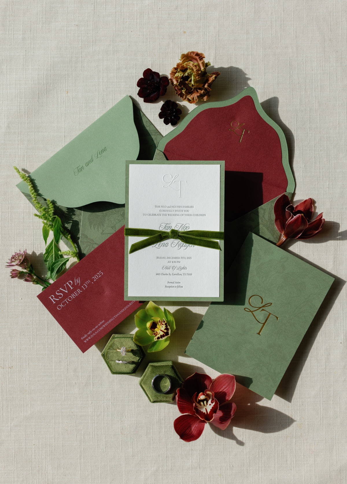 burgundy and sage invitation suite