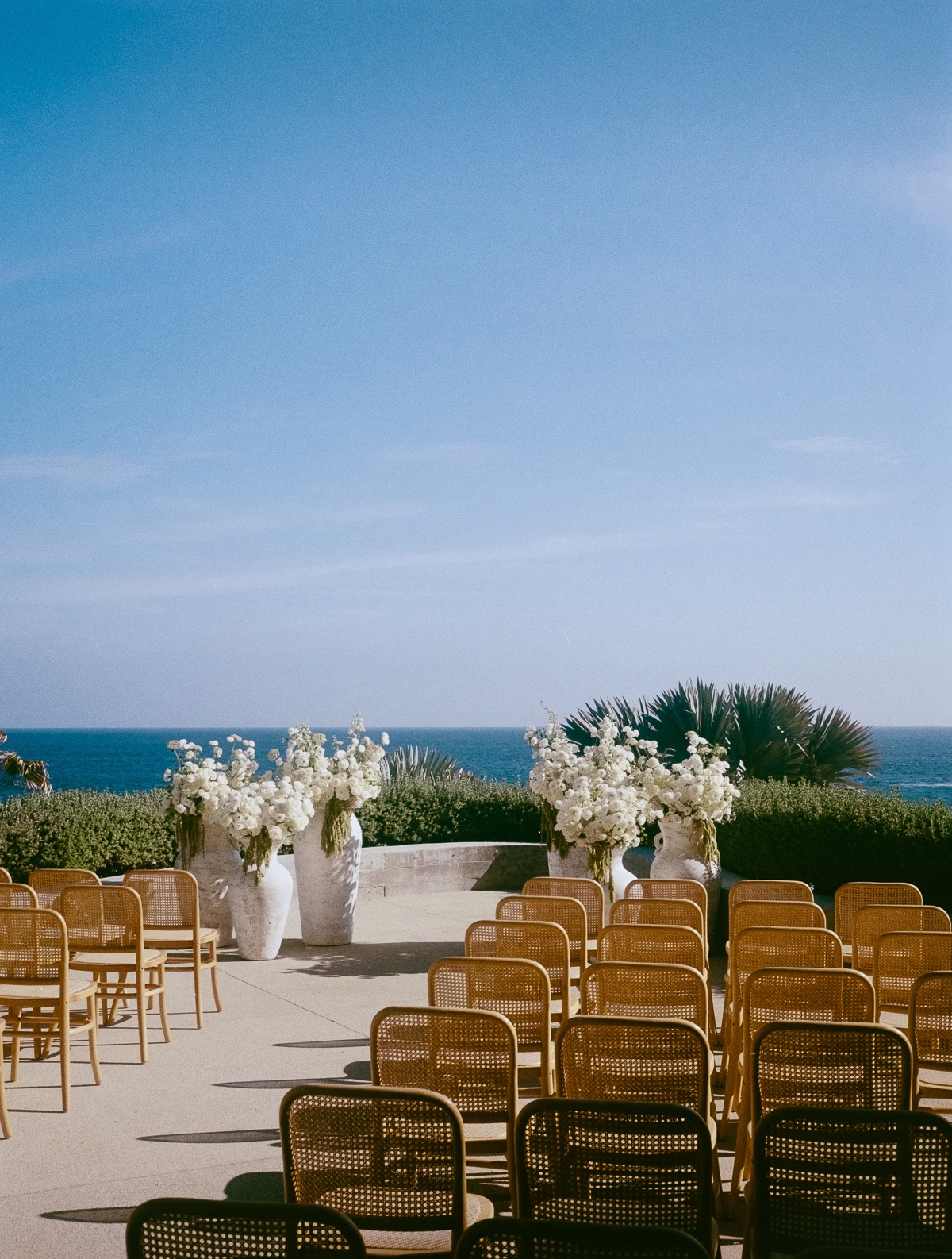simple wedding ceremony decor with potted flowers