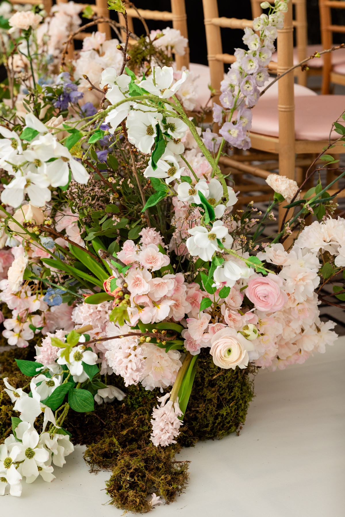 mossy wedding floral arrangements