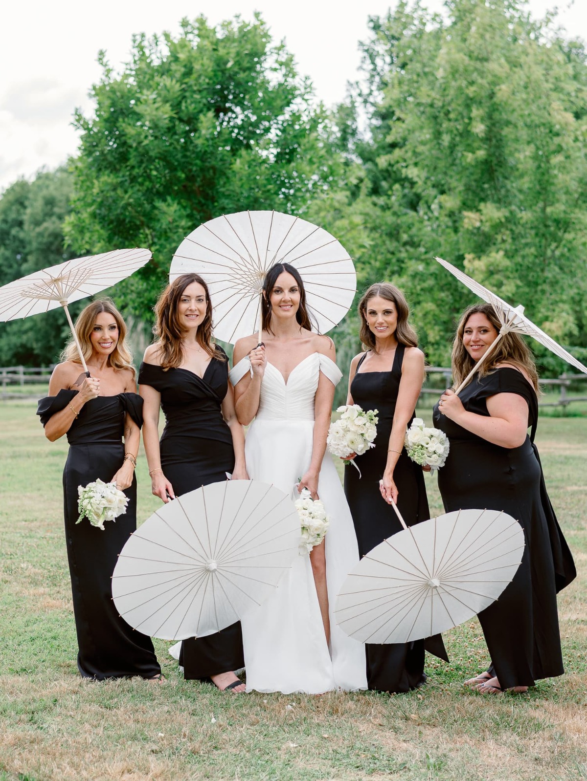 bridesmaids in black dresses