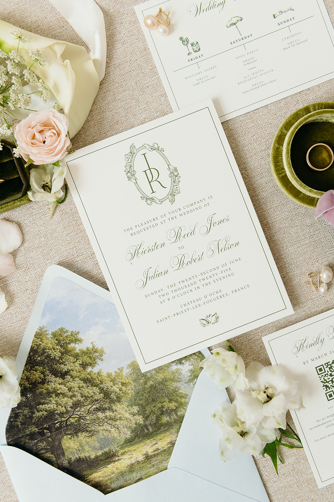 green and white invitations