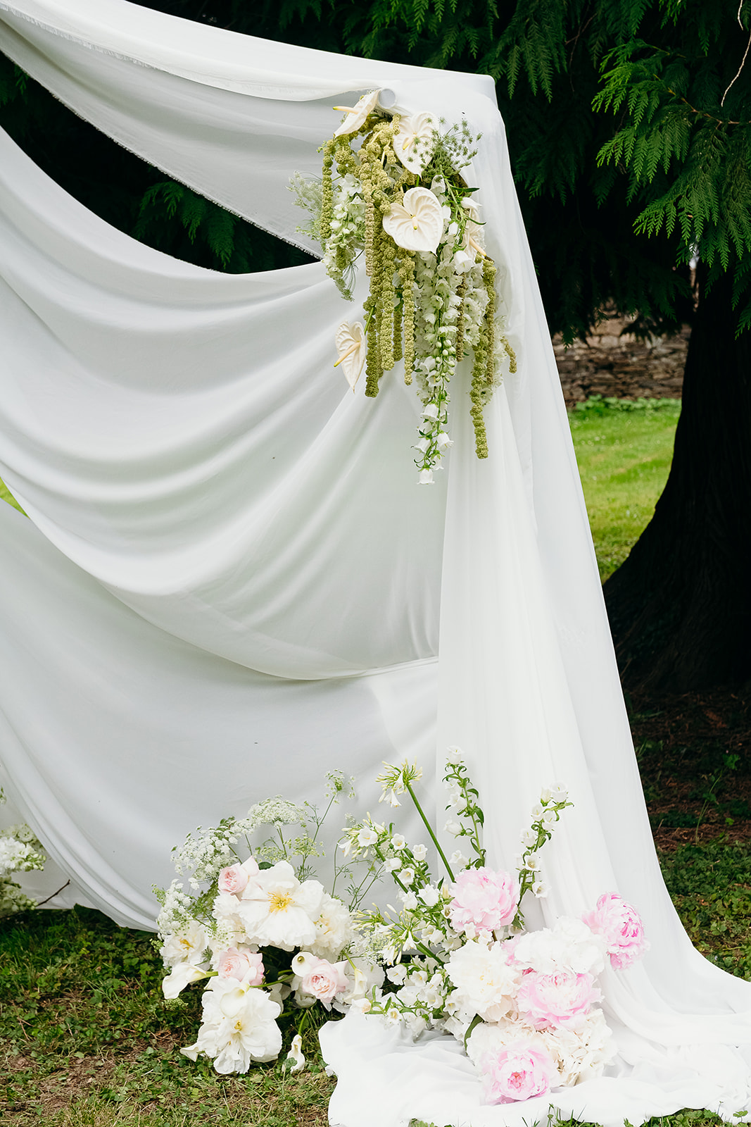 green white and light pink peonies