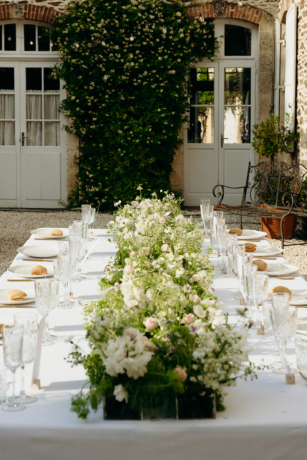 green and white trough centerpieces