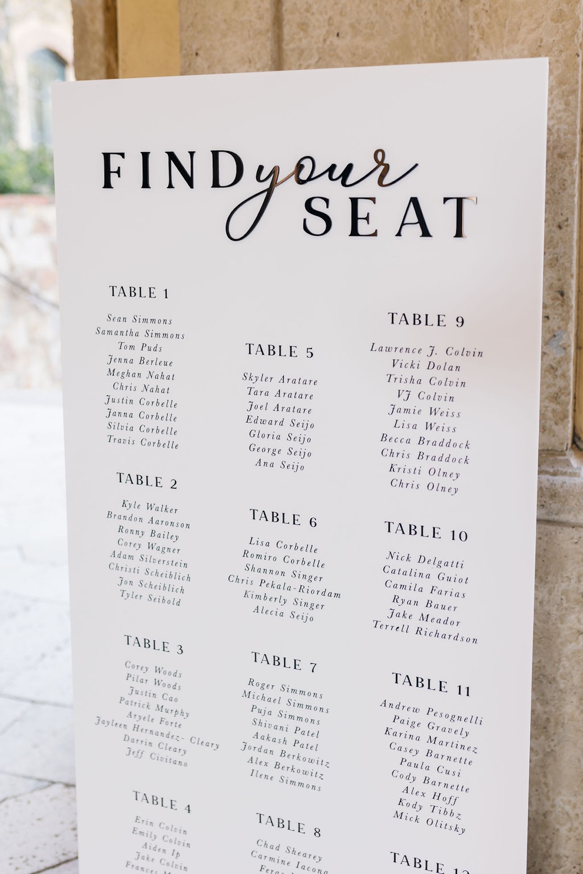 simple escort display for weddings