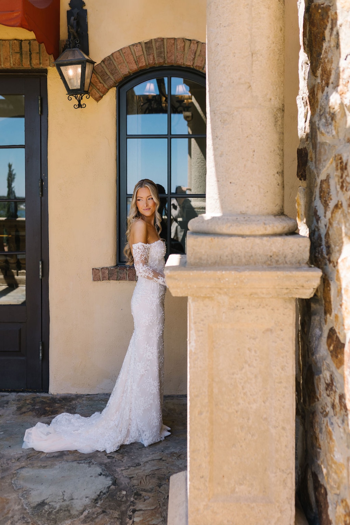 off the shoulder long sleeve lace wedding dress
