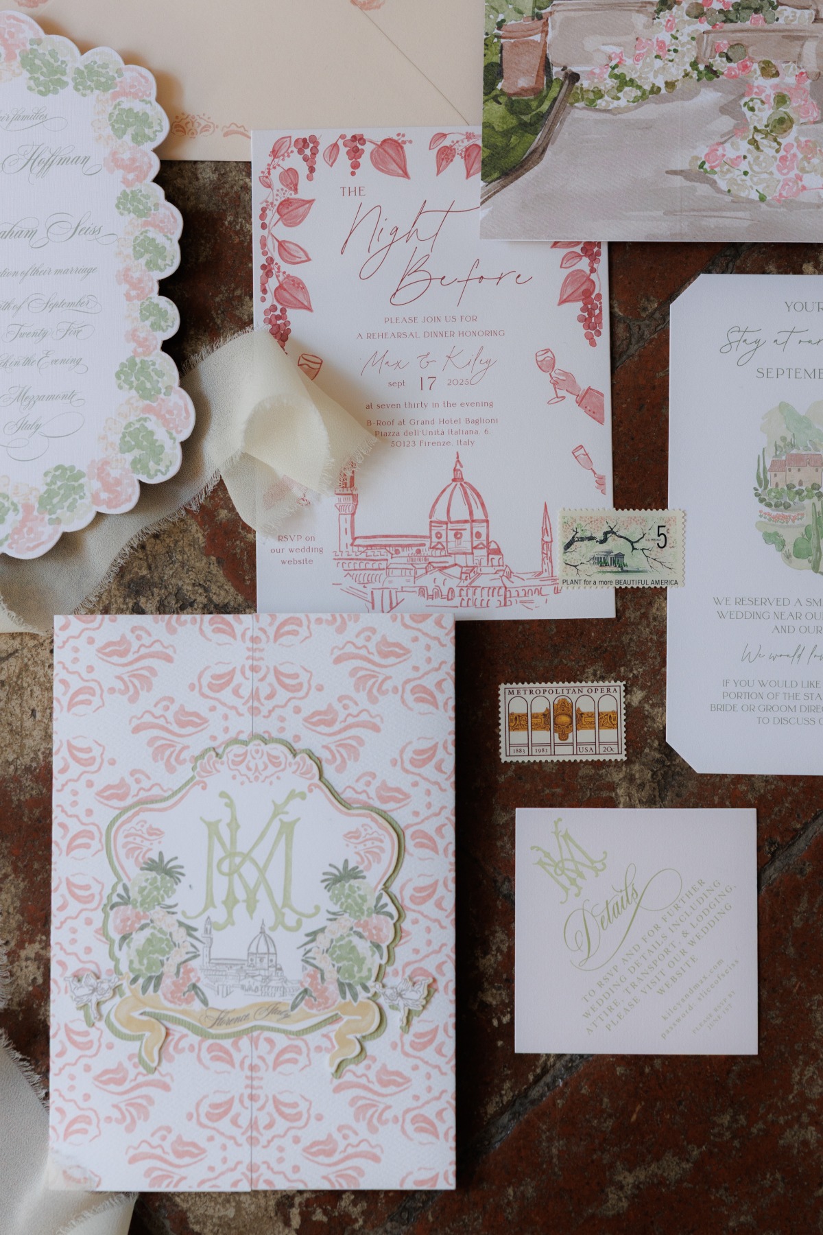 watercolor wedding invitation suite