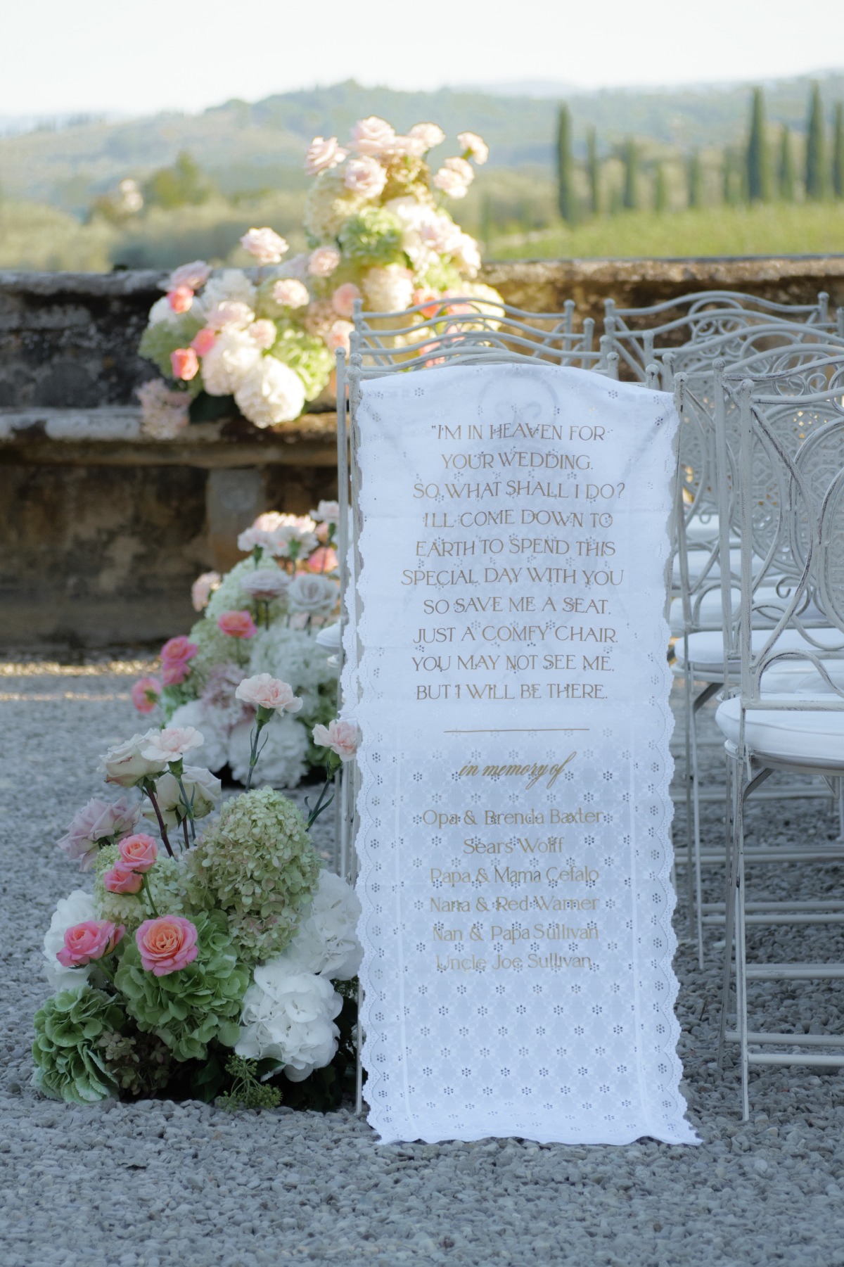 wedding ceremony sign honoring loved ones who have passed
