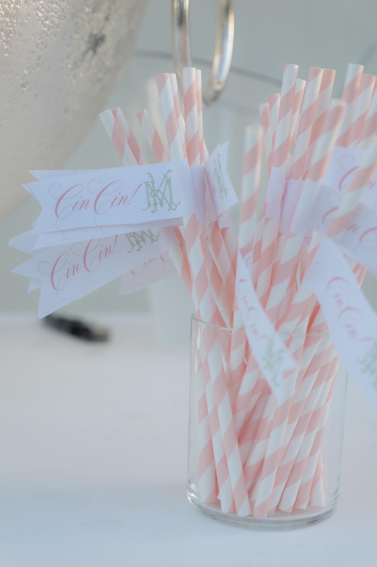 fun pink and whte striped wedding straws