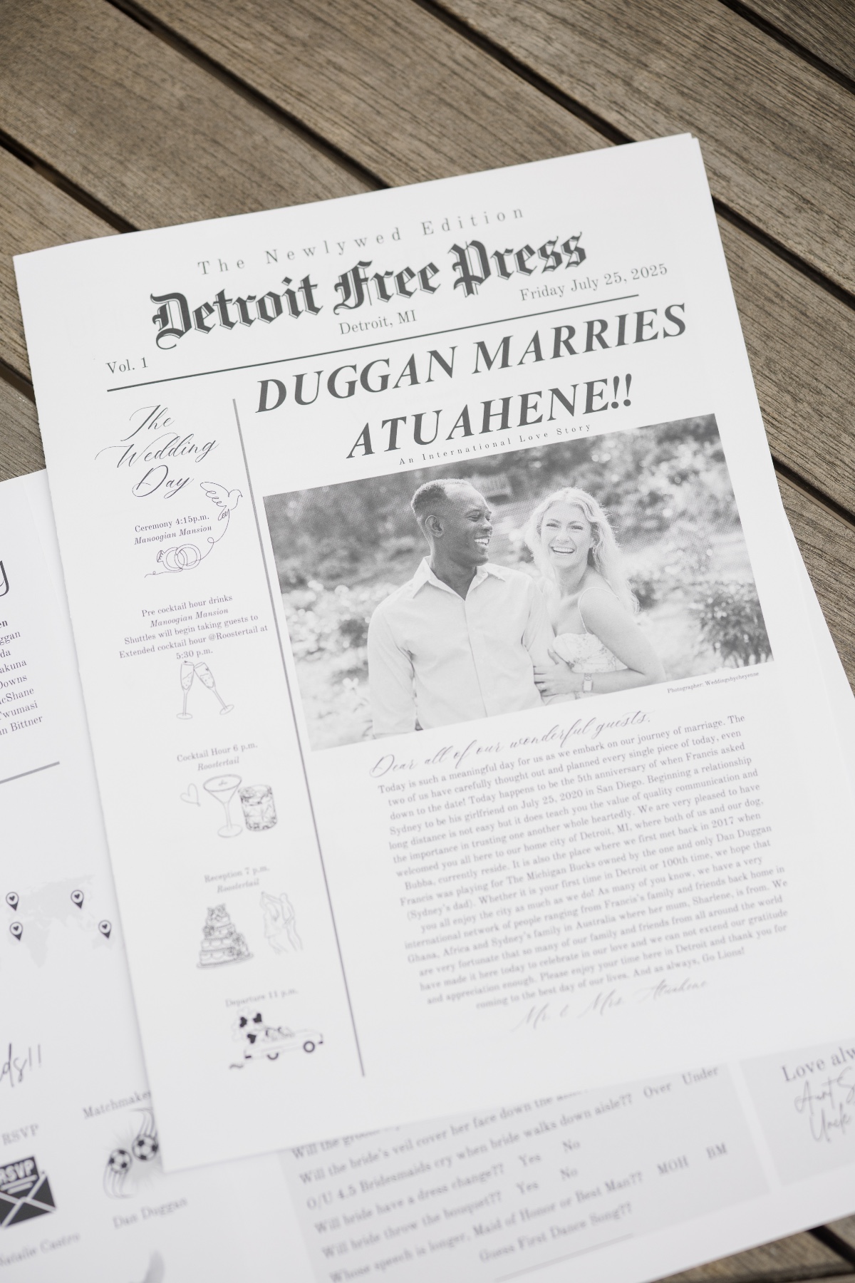 custom wedding newspaper announcement ideas