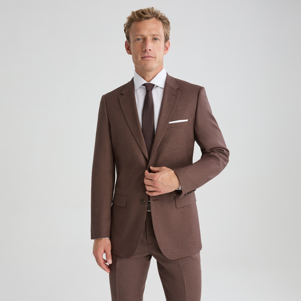 brown linen suit from from suitshop