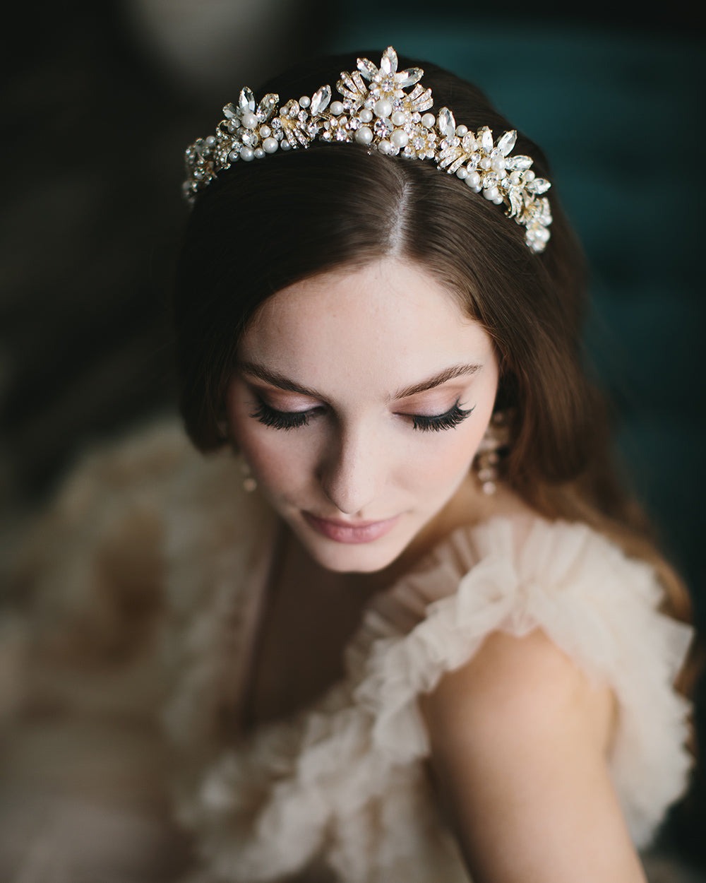 crystal and pearl bridal crown by dareth colburn