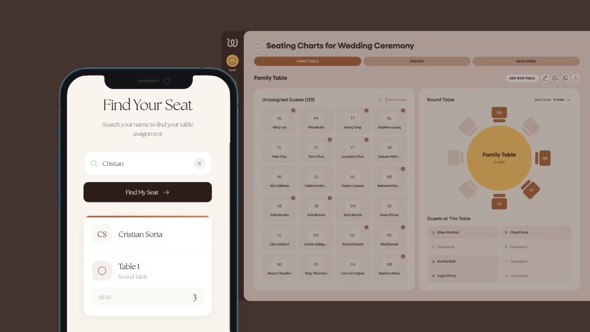 digital view on iphone of seating chart